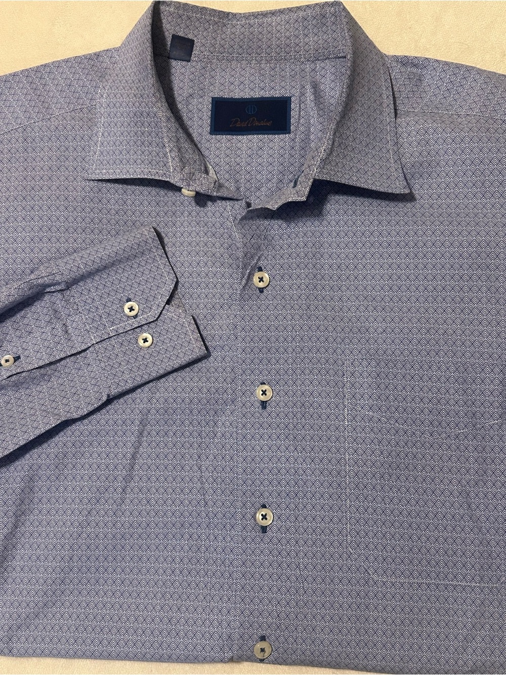 David Donahue Shirt Mens XXL Geometric Dress Long Sleeve Button Down Blue Cotton